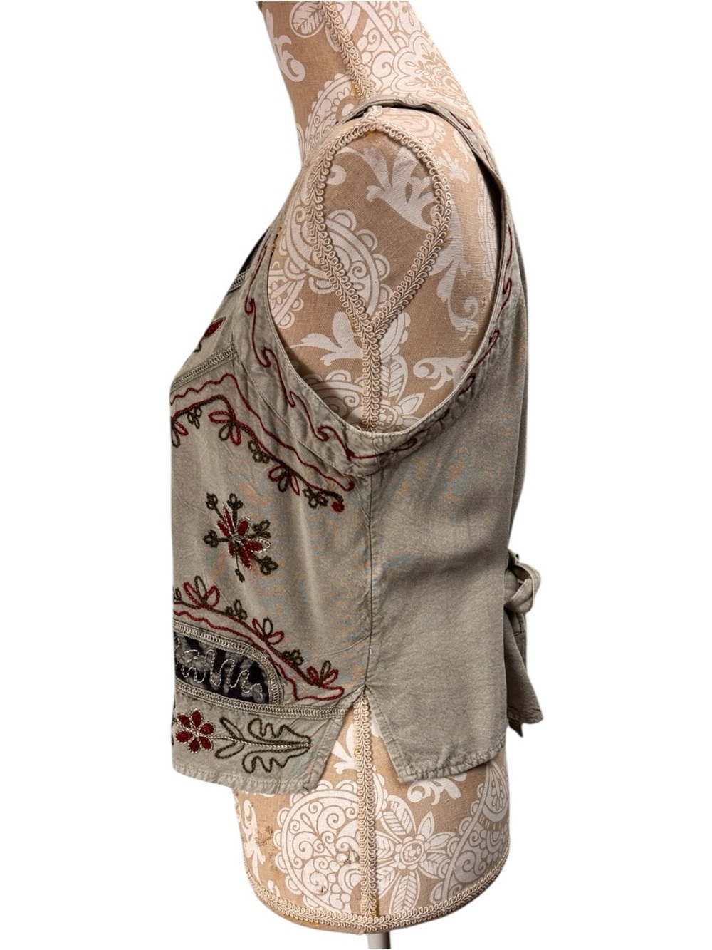 Embroidered Tank Top Size S/M Tie Back Hippie Festival Fairycore Grunge Earthy - Picture 2 of 6